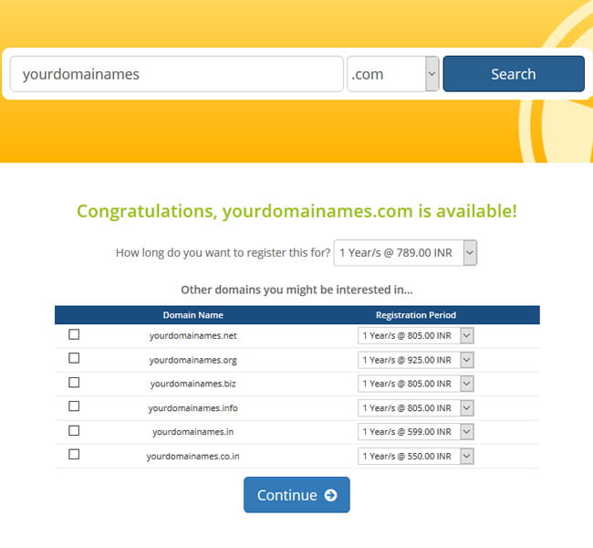 Domain Search Result Page